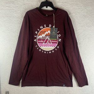 Alpine Design Shirt Men Small Burgundy Cotton‎ Graphic Crewneck Long Sleeve 7241